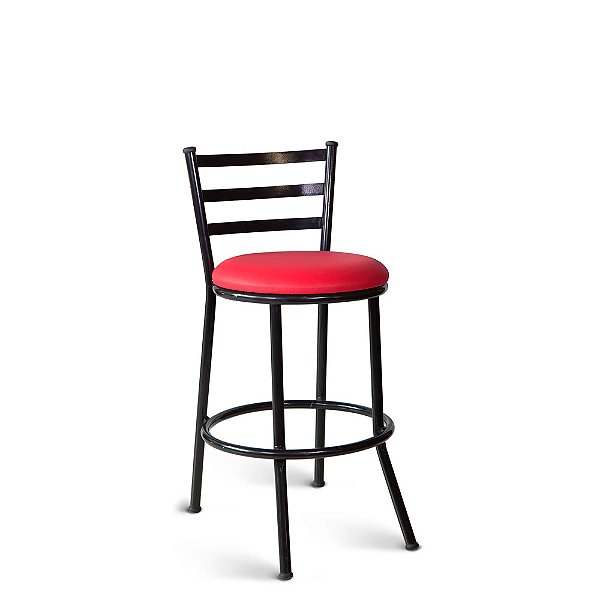 Banqueta Florença Baixa Estrutura Preta Courvim Vermelho