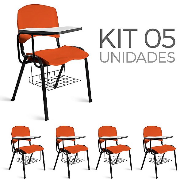 Cadeira Plástica Universitária Kit 5 A/E Laranja Lara