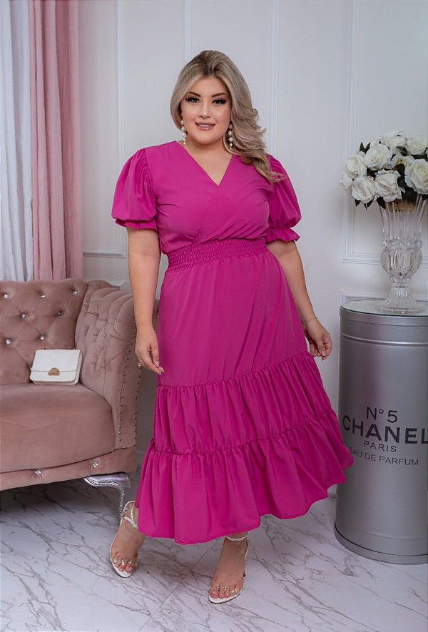 Vestido Rosa Pink Plus Size Donna Vanda Moda Prime