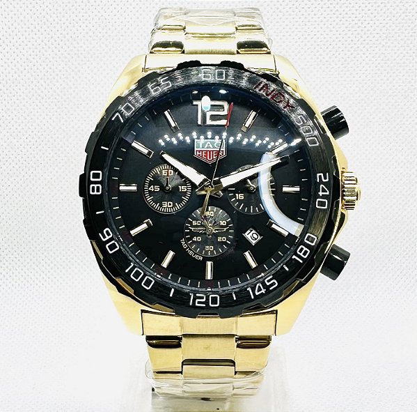 Rel gio 1 linha Tag Heuer F1 Pulseira de a o Preto Dourado A