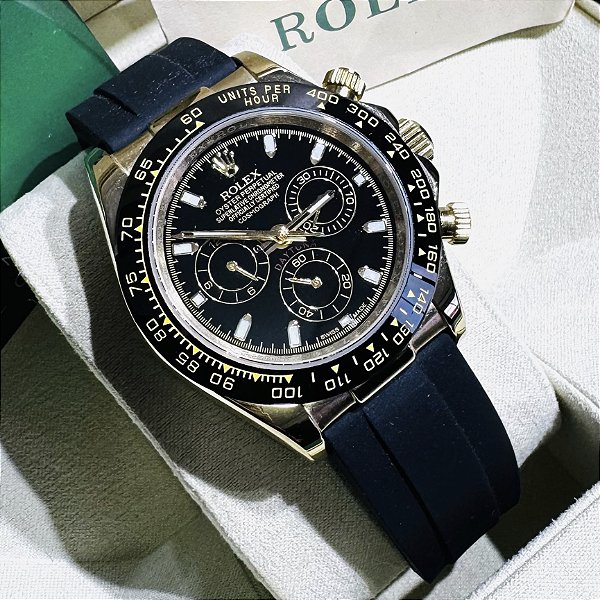 Relógio masculino linha Premium Daytona Automático Pulseira de borracha Oyster flex a prova d’água 40m