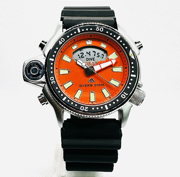 Relógio masculino Linha master modelo aqualand Série prata pulseira de borracha a prova d’água 20m