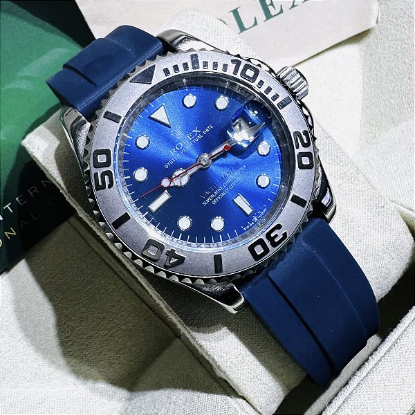 Relógio masculino linha Premium modelo Yacht-Master automático Pulseira de borracha Oyster flex a prova d’água 40m