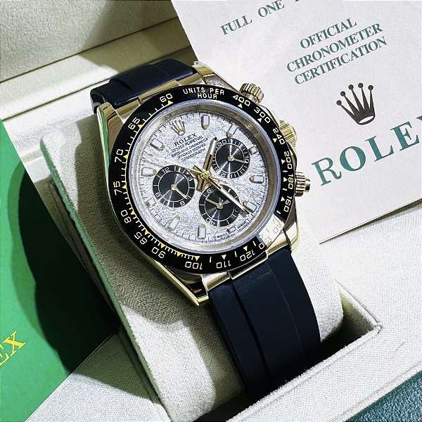 Relógio masculino linha Premium Daytona Automático Pulseira de borracha Oyster flex a prova d’água 40m