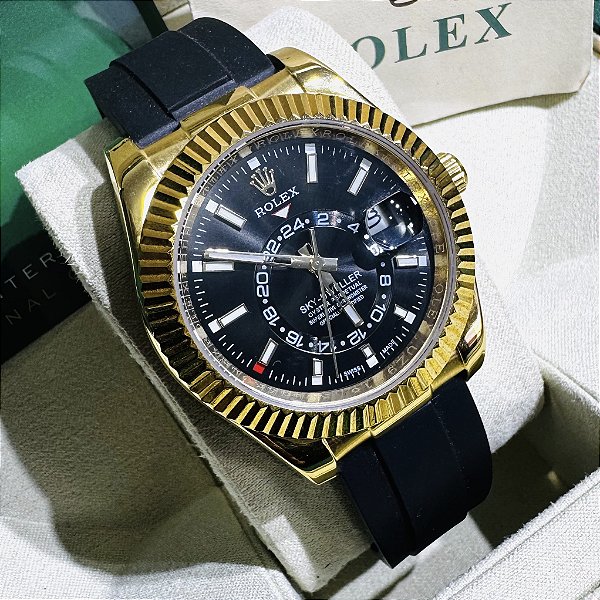 Relógio masculino linha Premium Sky-Dweller automático pulseira de borracha oyster a prova d’água 40m