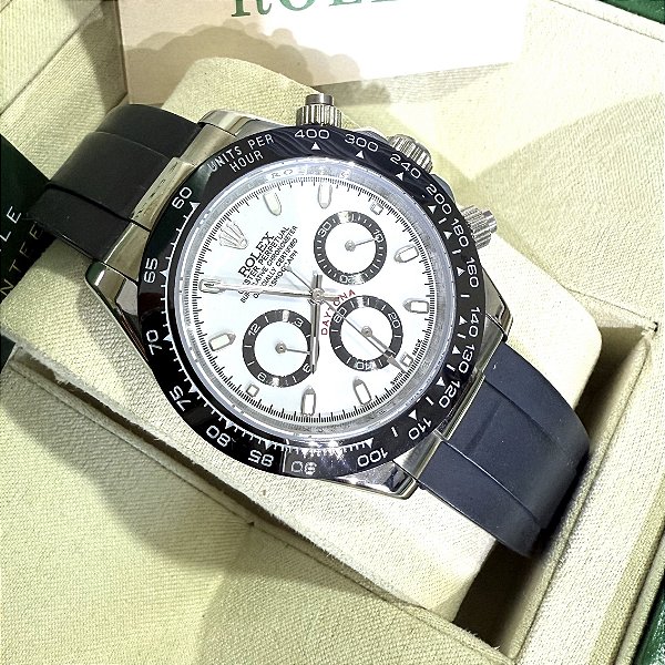Relógio masculino linha Premium Daytona Automático Pulseira de borracha Oyster flex a prova d’água 40m