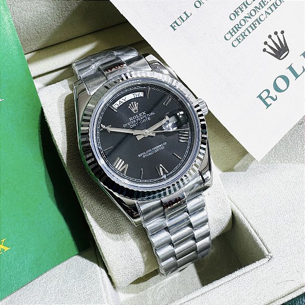 Relógio masculino Linha Premium Day-Date automático Pulseira de aço inoxidável President 904L a prova d’água 40m
