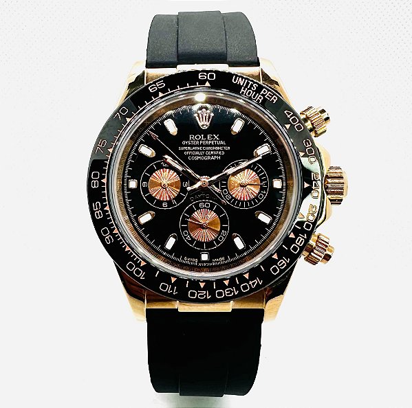 Relógio masculino linha Premium Daytona Automático Pulseira de borracha Oyster flex a prova d’água 40m
