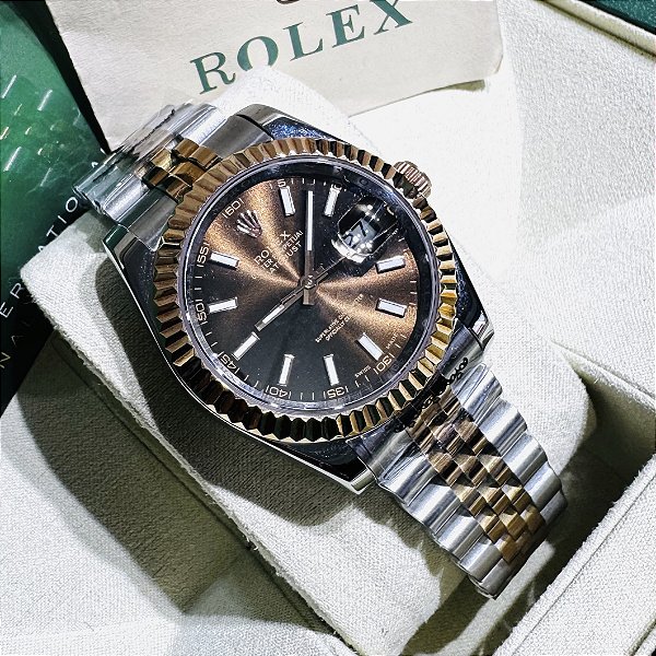 Relógio masculino linha Premium Datejust automático Pulseira de aço inoxidavel Jubileu 904l a prova d’água 40m