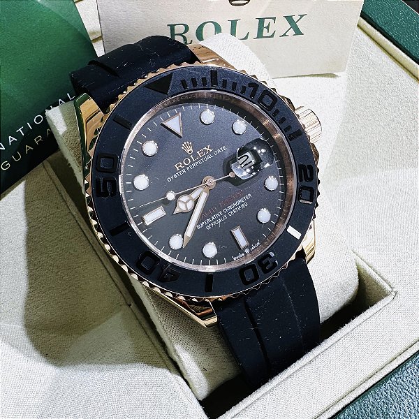 Relógio masculino linha Premium modelo Yacht-Master Everose automático Pulseira de borracha oyster flex a prova d’água