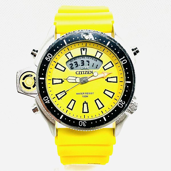 Relógio masculino Linha master modelo aqualand Série prata pulseira de borracha a prova d’água 20m