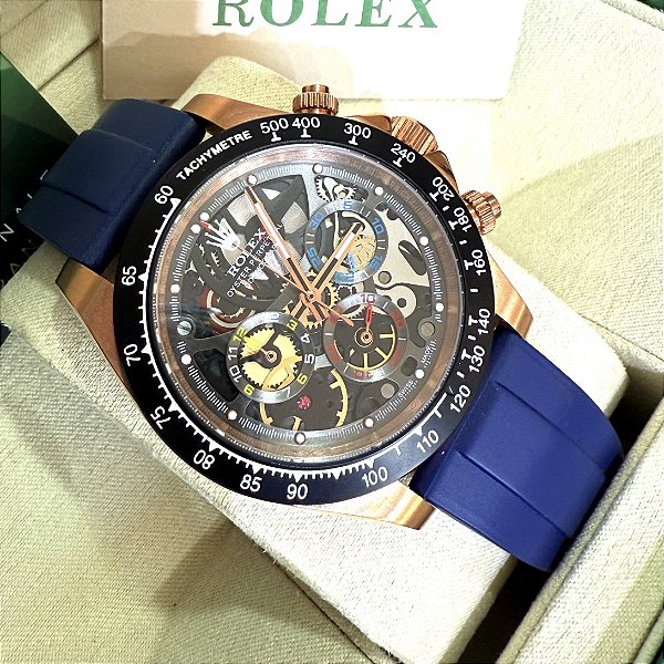 Relógio masculino linha Premium Modelo Daytona Rubens Barrichello Pulseira de borracha oyster flex A prova d’água