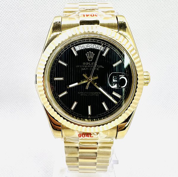 Relógio masculino Linha Premium modelo Day-Date Automático Pulseira de aço inoxidável Jubileu 904l a Prova d’água 40m