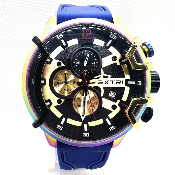 Relógio masculino linha original Extri X6054 Pulseira de borracha a prova d’água 40m