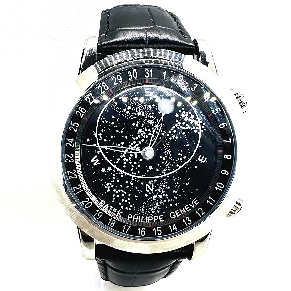 Relógio masculino linha Premium modelo Patek Grand Complications Celestial automatico Pulseira de couro a prova d’água