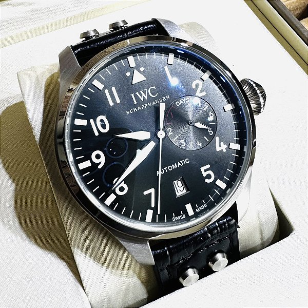 Relógio masculino linha premium IWC Big Pilot Pulseira de couro a prova d’água 40m