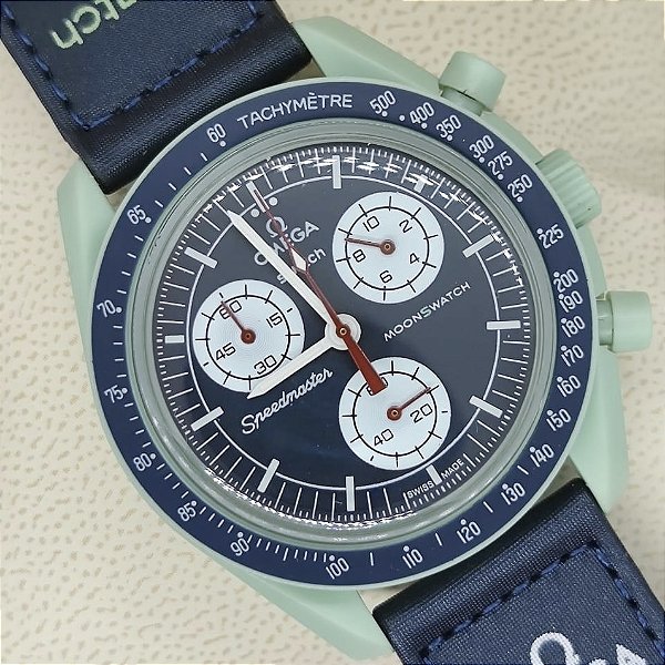 Relógio masculino linha Premium Omega Speedmaster Swatch Pulseira de Couro a prova d’água 40m