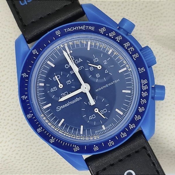 Relógio masculino linha Premium Omega Speedmaster Swatch Pulseira de Couro a prova d’água 40m