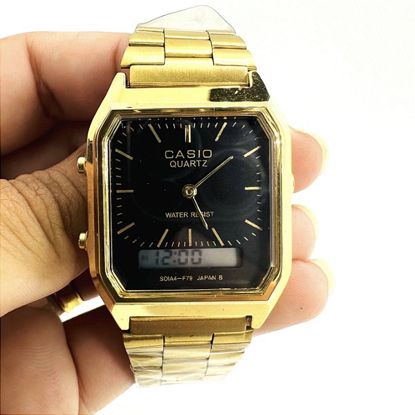 Relógio unissex linha master Casio Retrô Pulseira de aço inox a prova d’água 20m