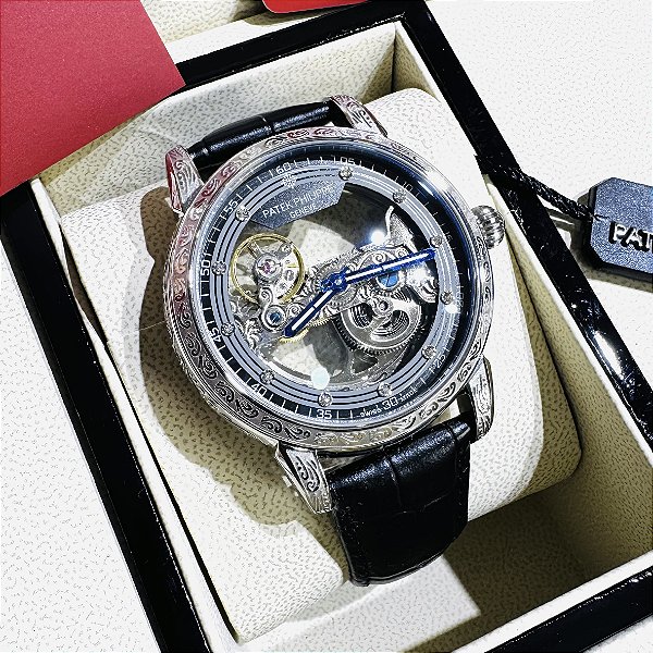 Relógio masculino linha Premium modelo Patek Grand Complications Celestial automatico Pulseira de couro a prova d’água