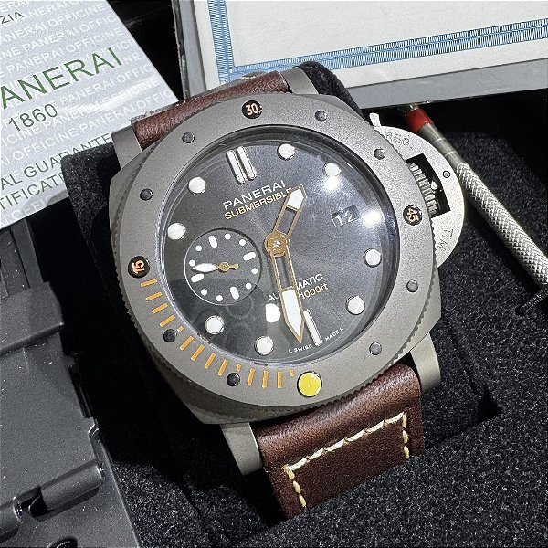 Relógio masculino linha Premium Panerai Radiomir automático Pulseira de couro a prova d’água 40m