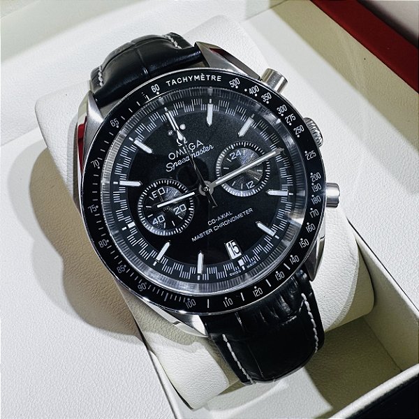Relógio masculino linha Premium Omega Speedmaster Pulseira de couro a prova d’água 40m