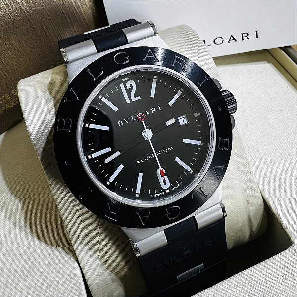 Relógio masculino linha Premium Bvlgari Aluminium Pulseira de Borracha a prova d’água 40m