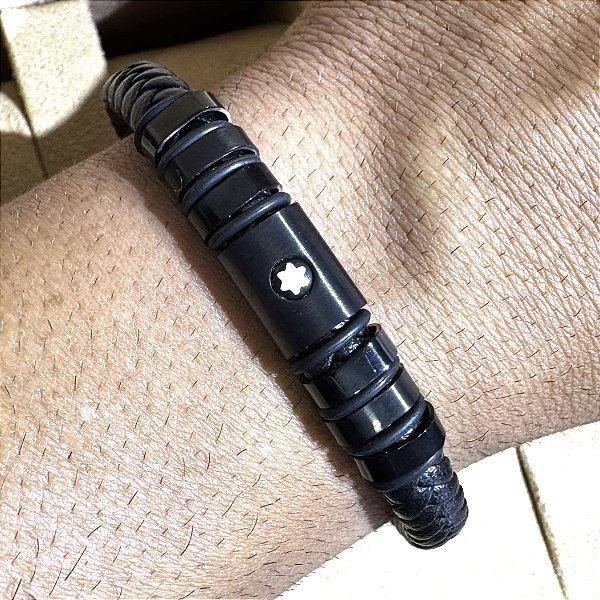 Pulseira bracelete em couro Premium modelo Mont blanc