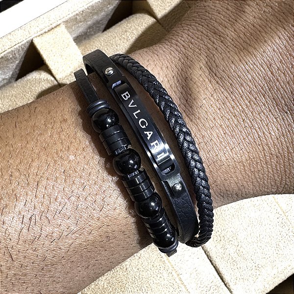 Pulseira bracelete em couro Premium modelo BVLGARI