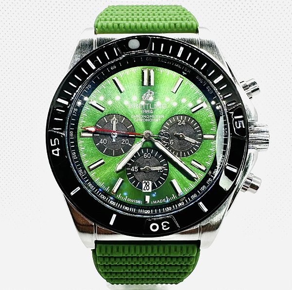 Relógio Masculino Linha Master Breitling Chronomat Pulseira de borracha a prova d’água 20m
