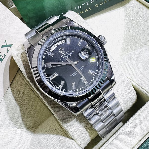 Relógio masculino Linha Premium Day-Date Automático Pulseira de aço inoxidável President 904l a prova d´agua 40m