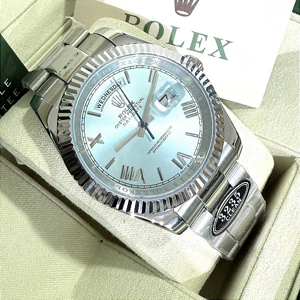 Relógio masculino Rolex Day-Date Automático Pulseira de aço inoxidável Oyster Resistente à água 40m