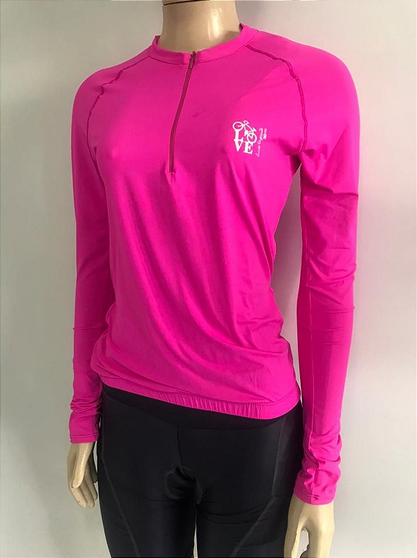 Blusa Ciclismo LIVRE EXPRESSÃO Feminino c/ Ziper Manga Longa Pink Tam. M