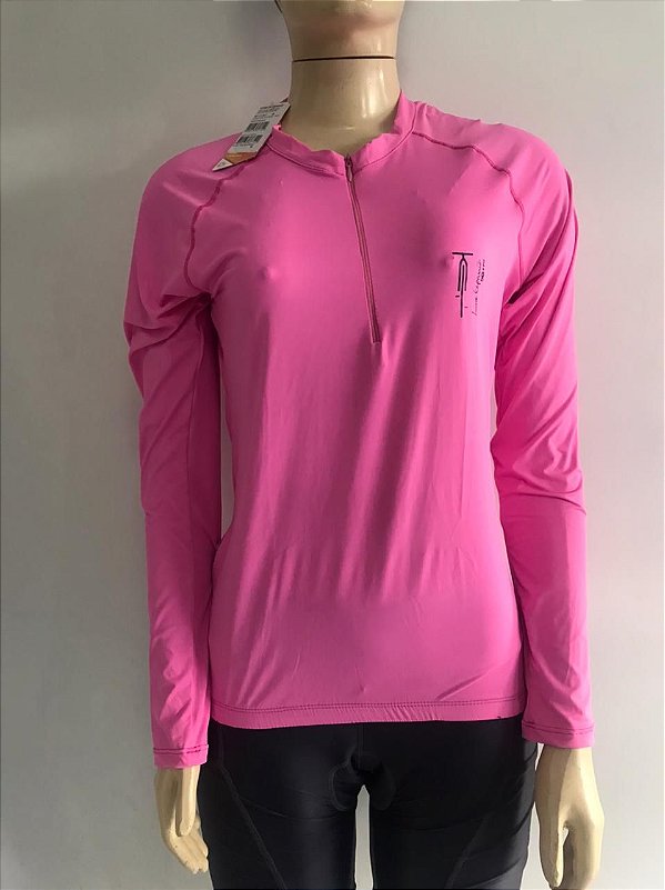 Blusa Ciclismo LIVRE EXPRESSÃO Feminino c/ Ziper Manga Longa Rosa Tam. G