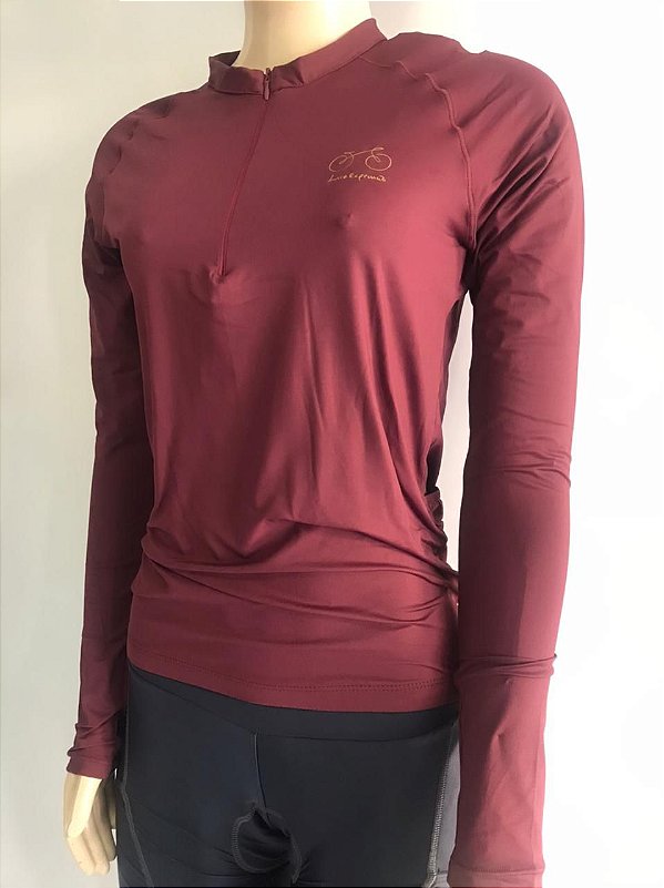 Blusa Ciclismo LIVRE EXPRESSÃO Feminino c/ Ziper Manga Longa Vinho Tam. P