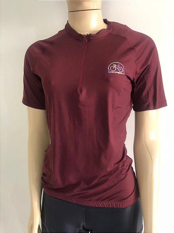 Blusa Ciclismo LIVRE EXPRESSÃO Feminino c/ Ziper Manga Curta Vinho Tam. M