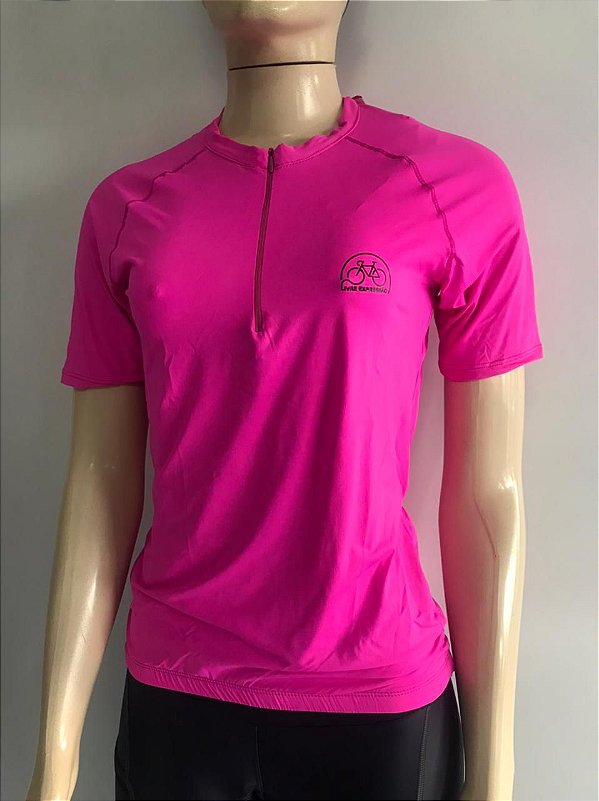 Blusa Ciclismo LIVRE EXPRESSÃO Feminino c/ Ziper Manga Curta Pink Tam. P