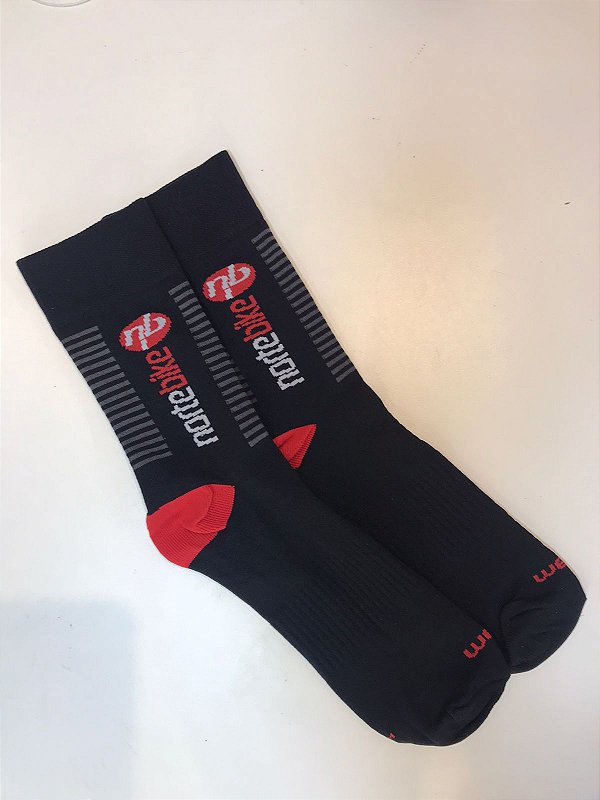 Meia RIKAM NORTE BIKE Cano Médio Preto/Logo Vermelho 3843