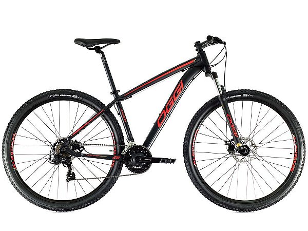 Bicicleta OGGI Hacker Sport 21V Preto/Vermelho/Dourado - Tam. 17