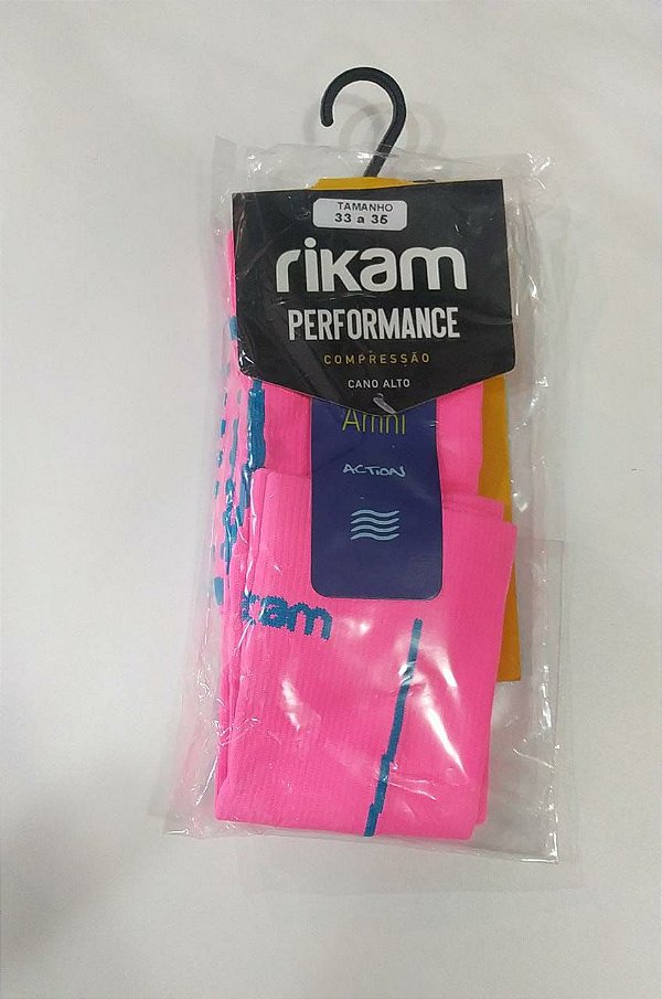 Meia RIKAM Performance Feminina Cano Alto Compressão Rosa/Azul 3335