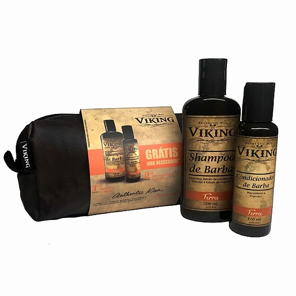 Kit Necessaire Shampoo e Condicionador de Barba - Terra - Viking