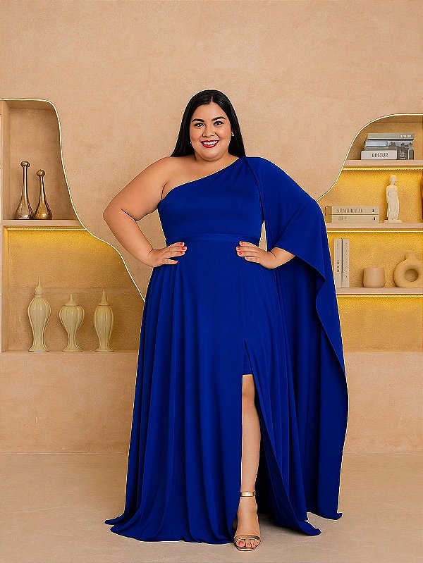 Vestido Feminino Longo com Capa Plus Size