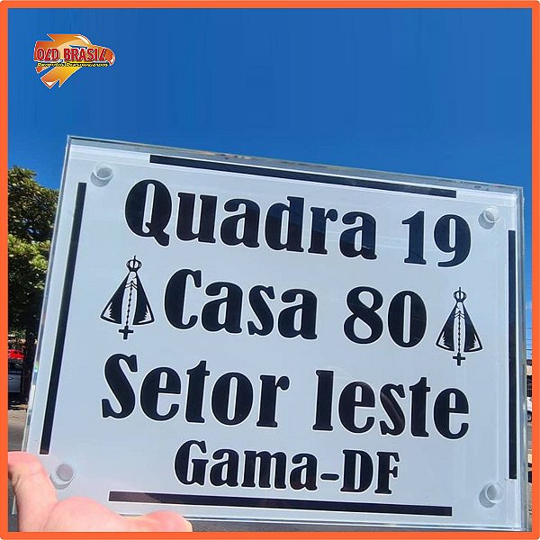 Placa de Endereço 40X30 de vidro  - Personalizada (BRANCA + PRETO)