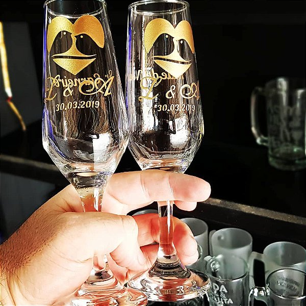 Taça de champanhe Bistrô - Vidro - Personalizada (DOURADO)