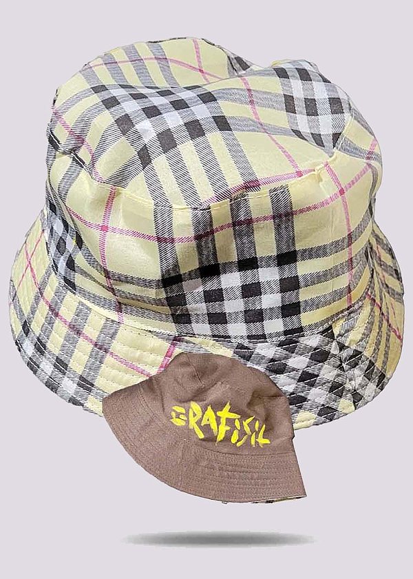 Chapéu Bucket hat xadrez dupla face