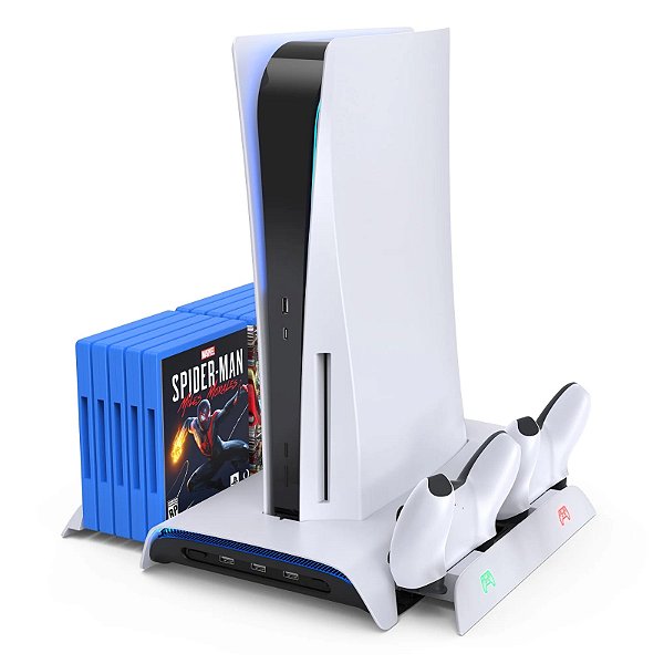Suporte PS5 Carregamento Refrigeração RGB Com Porta Jogo Kiwihome