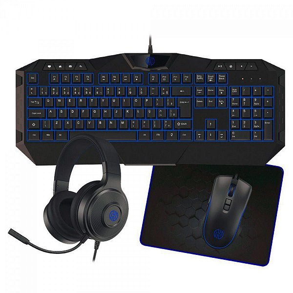 Kit Gamer Hoopson 4 em 1 Teclado Mouse Headset e Mousepad Led Azul TPC-067