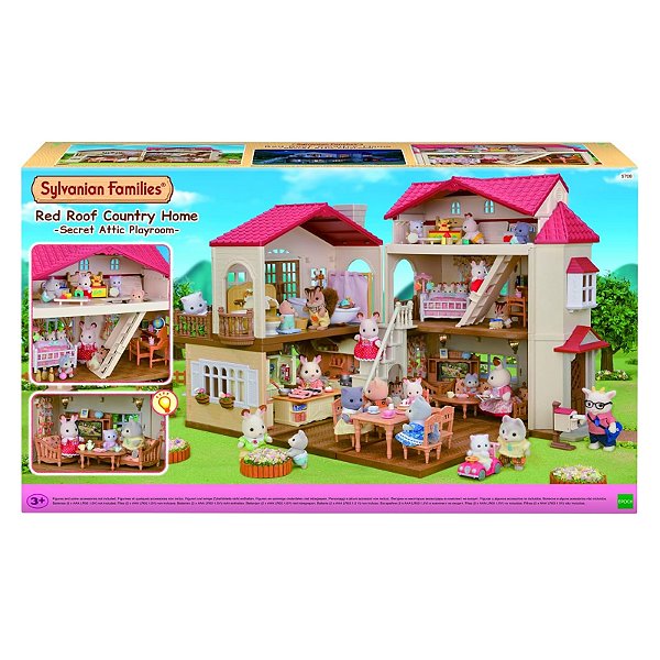 Casa Telhado Vermelho com Luzes - Sótão Secreto - Sylvanian Families