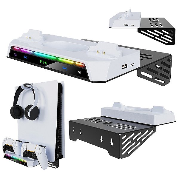 Suporte de Parede de Aço PS5 RGB Com Carregamento de Dualsense