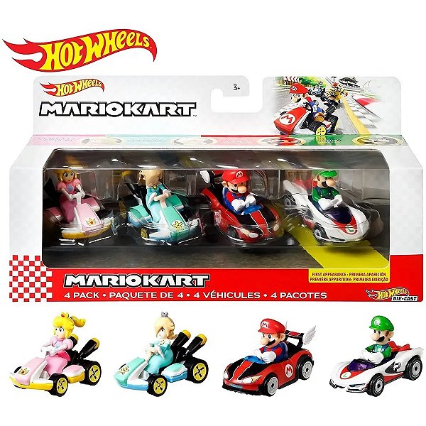 Conjunto Mario Kart Hot Wheels Com 4 Carrinhos Mattel (Pack 1)